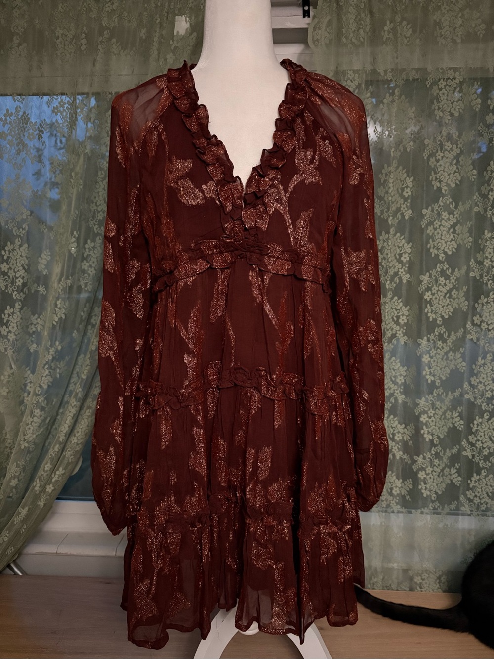 Anthropology burgundy fall dress midi